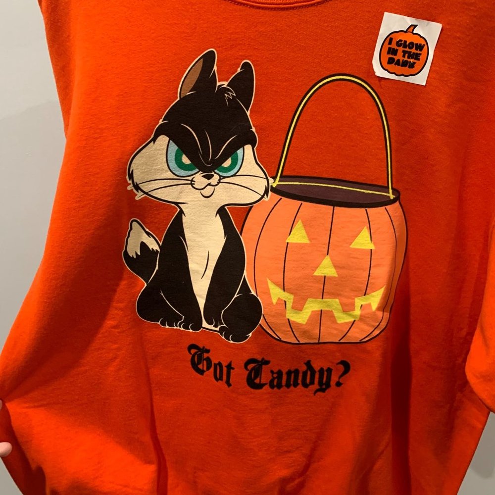 Vintage Looney Tunes Penelope Cat Orange Halloween Glow The Dark Sweater XL NWT - Picture 3 of 9
